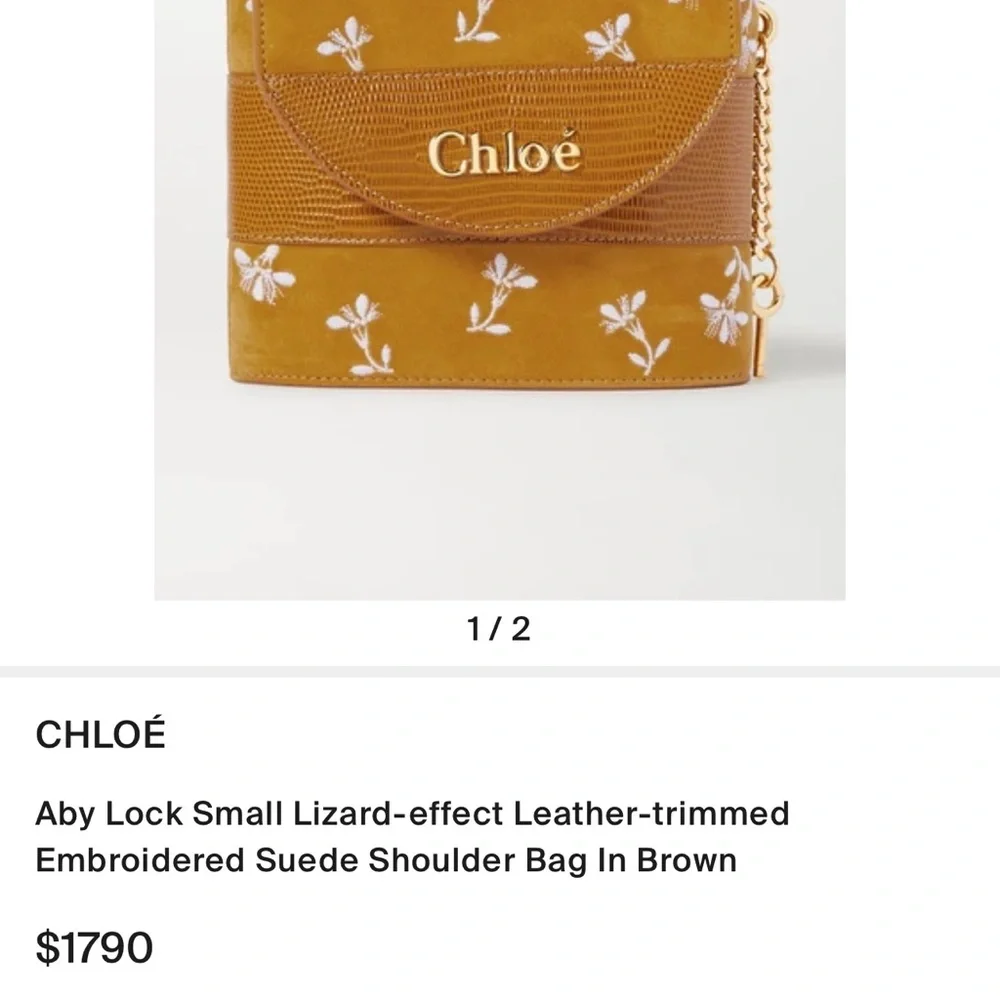 CHLOÉ Aby Lock Small Lizard-effect Leather-trimmed Embroidered Suede Bag - Picture 3 of 16